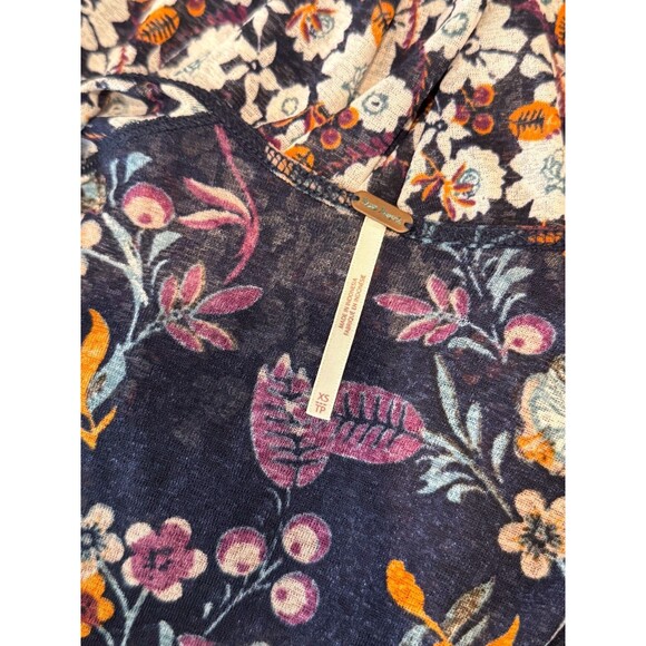 Free People Womens Top Purple Isabelle Tunic V Neck Floral Blouse Flowy Boho XS - Picture 5 of 11